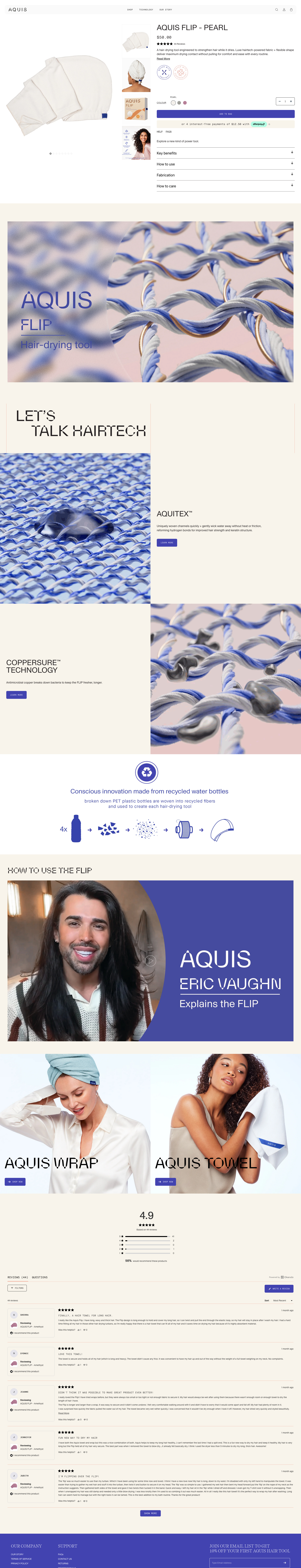 AQUIS Landing Page Example: At AQUIS, we use science to simplify your hair care routine. Our products cut drying time by 50%, protect hair from frizz and prime it for effortless styling.