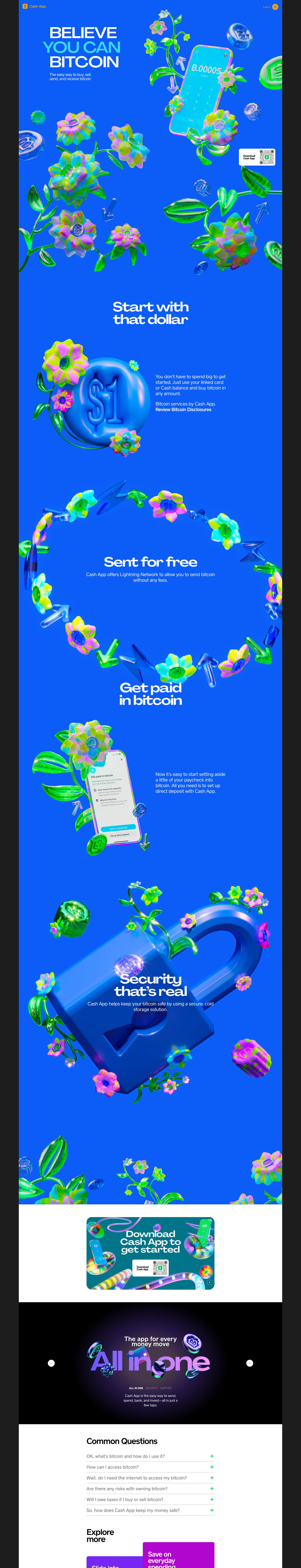 Cash App Landing Page Example: Cash App is the #1 finance app in the App Store. Pay anyone instantly. Save when you spend. Bank like you want to. And buy stocks or bitcoin with as little as $1.