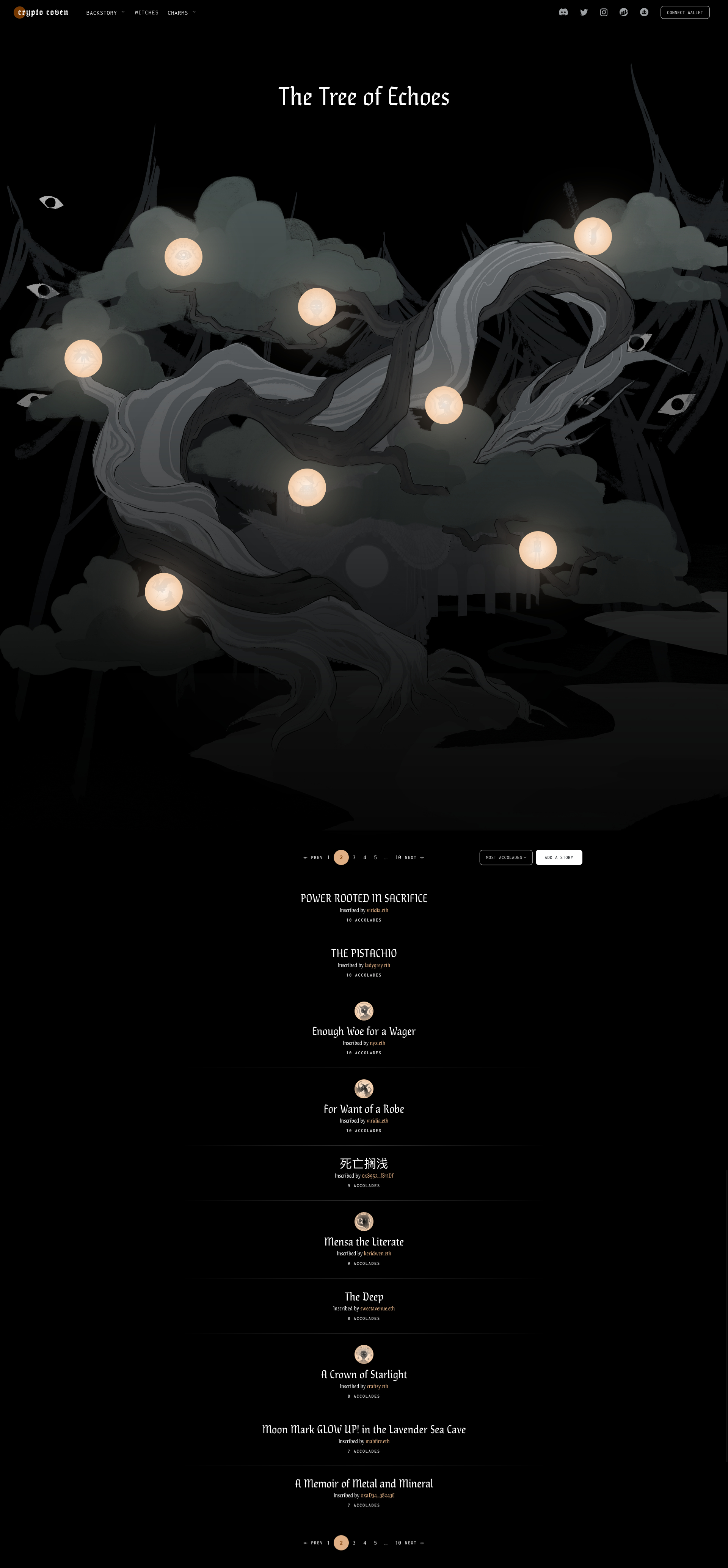 crypto coven Landing Page Example: WITCHES wander the weird wilds of the world, unafraid and unfettered. while no one may own a WITCH, anyone can become one. will you?